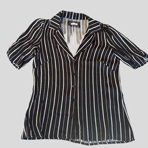 Reformation Retro Black and White Striped Button Down Top Blouse